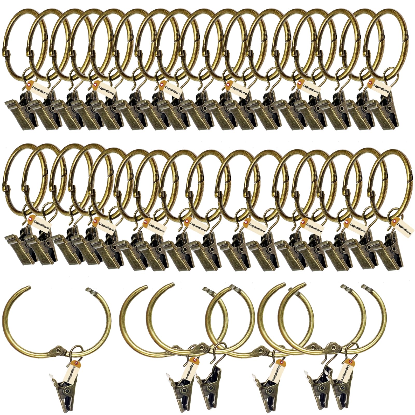 40 Clip Per Tende Con Anelli In Ottone Anticato - 3,2 Cm, Metalliche E Resistenti - Per Bagno, Soggiorno, Camera - Foto 9