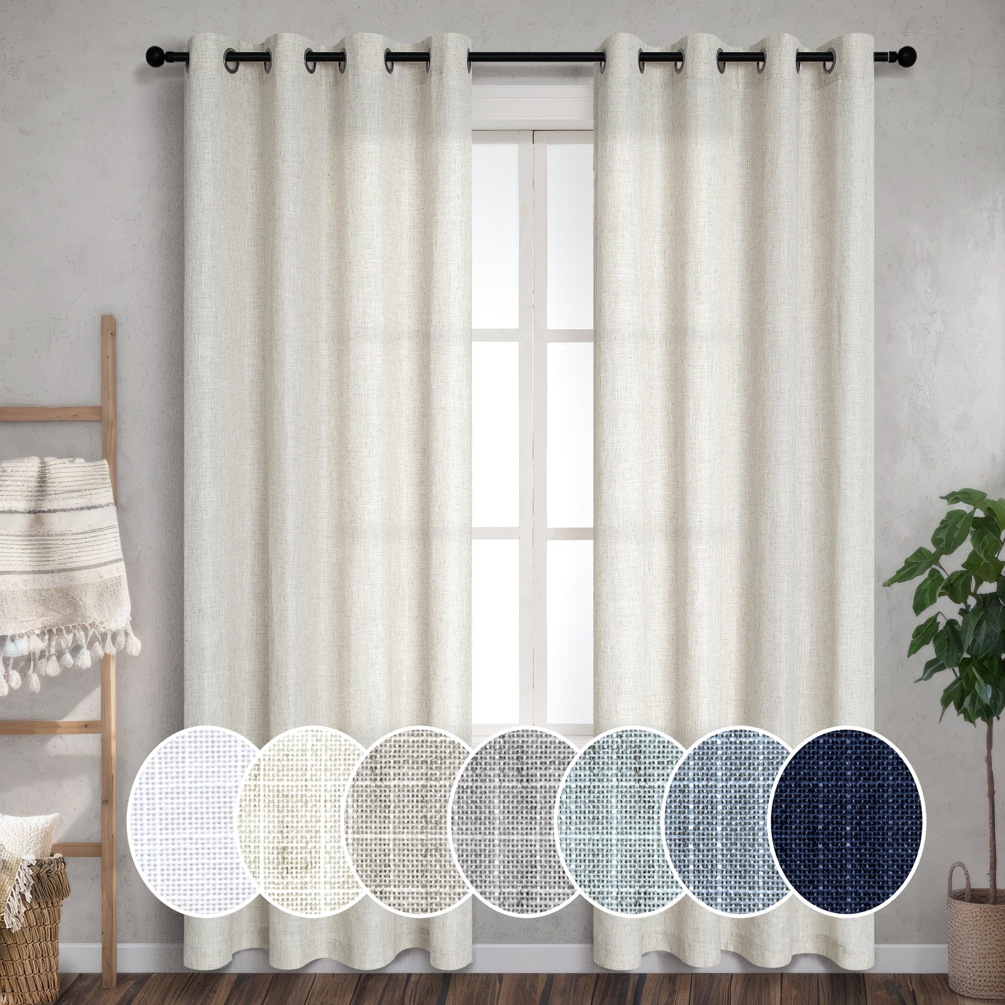 Pitalk 102 Inch Linen Curtains for Living Room Dinning 2 Panels Grommet