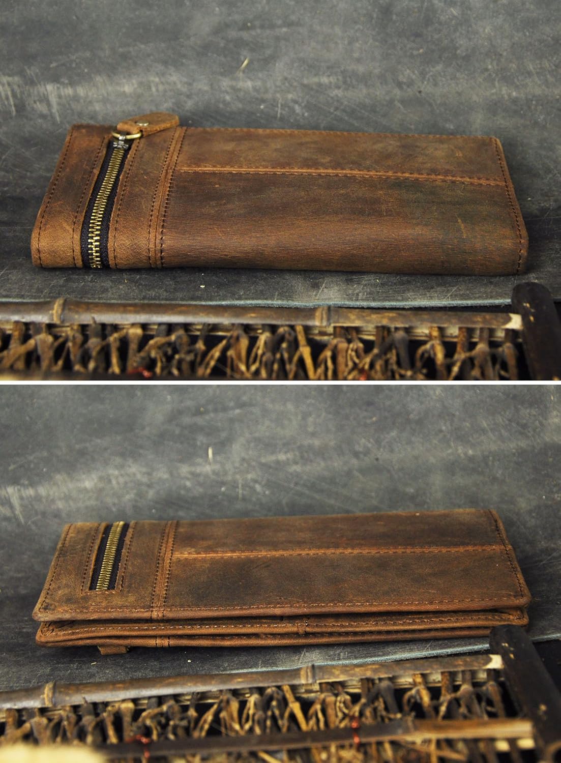 Le'aokuu Mens Genuine Leather Bifold Wallet Organizer Checkbook Card Case (M W1037 Dark Brown)