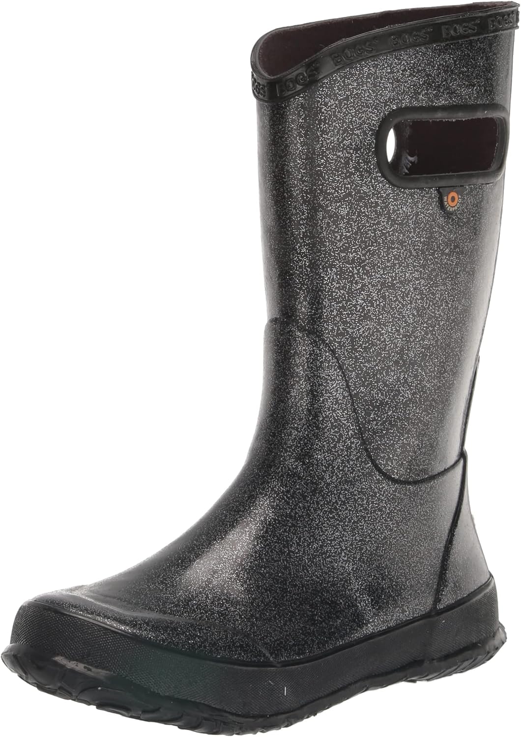 BOGS unisex child Rainboot Print Waterproof Rain Boot, Glitter - Black, 4 Big Kid US