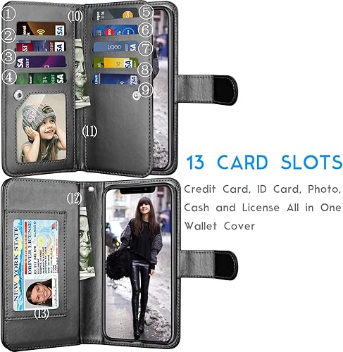 Miniatura 2 de Tekcoo Funda tipo cartera para iPhone XRiPhone XR, 6.1 pulgadas de lujo para tarjetas de crédito, soporte para tarjetas de crédito negro de piel