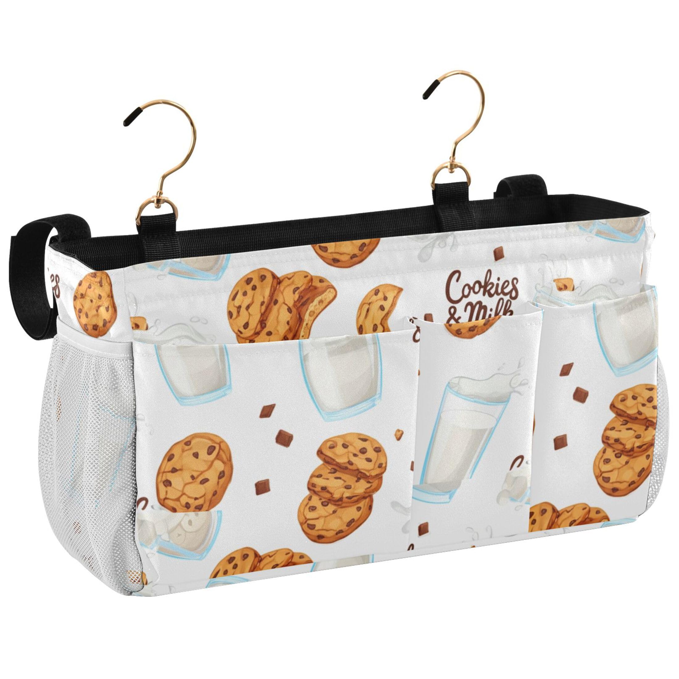 Burbuja Chocolate Cookies Milk Bedside Caddy Hanging Storage Organizer with 2 Straps and Hooks for Home College Dorm Bunk Bed Hospital Bed Crib