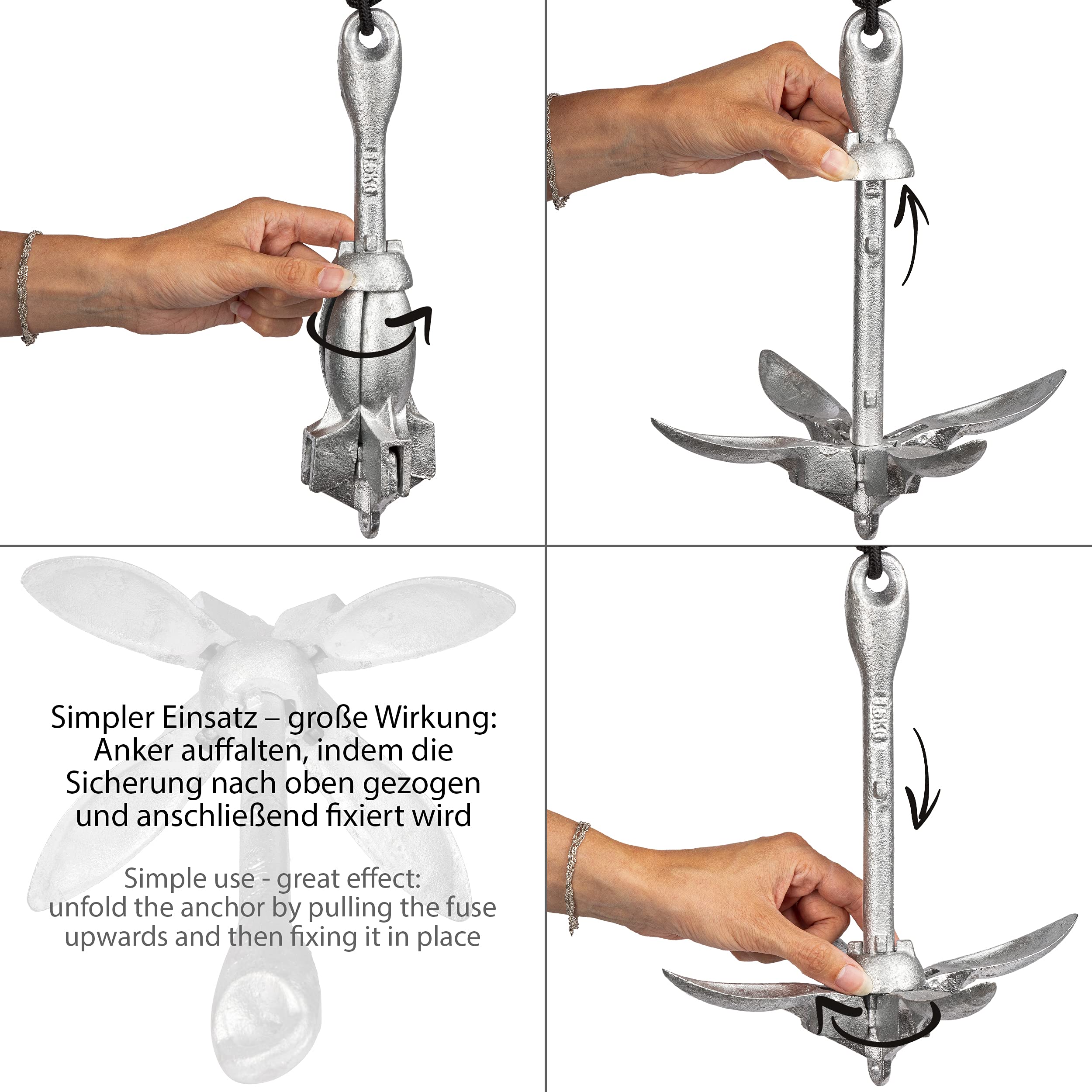 ONVAYA® Bootsanker | Klappanker | Set inklusive Ankerleine mit Karabiner, Ankerboje und Transportbeutel | Faltanker | Anker für Boot, Schlauchboot, SUP, Kajak, Kanu