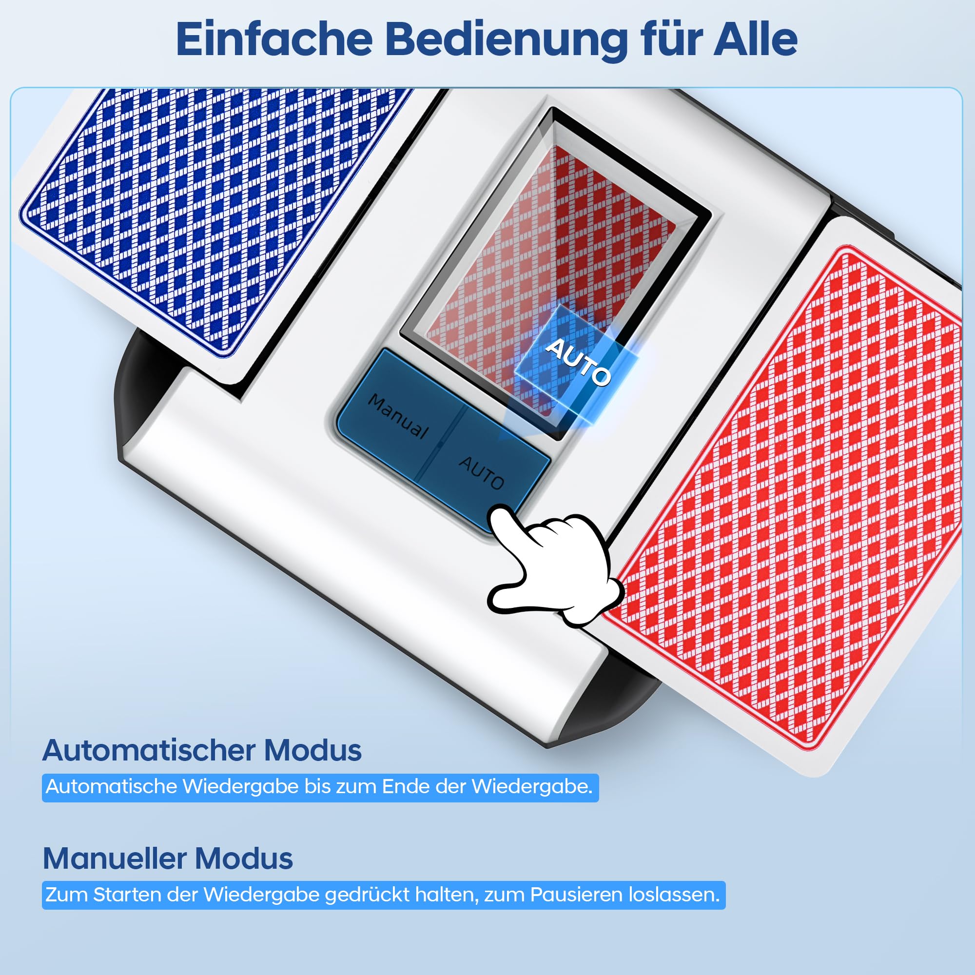 Automatischer Kartenmischer 1-2 Deck, Automatischer Mischmaschine Karten, Wiederaufladbarer Kartenmischer mit Dual-Modi, Card Shuffler für UNO, Poker, Texas Hold‘em, Blackjack & Spieleabende