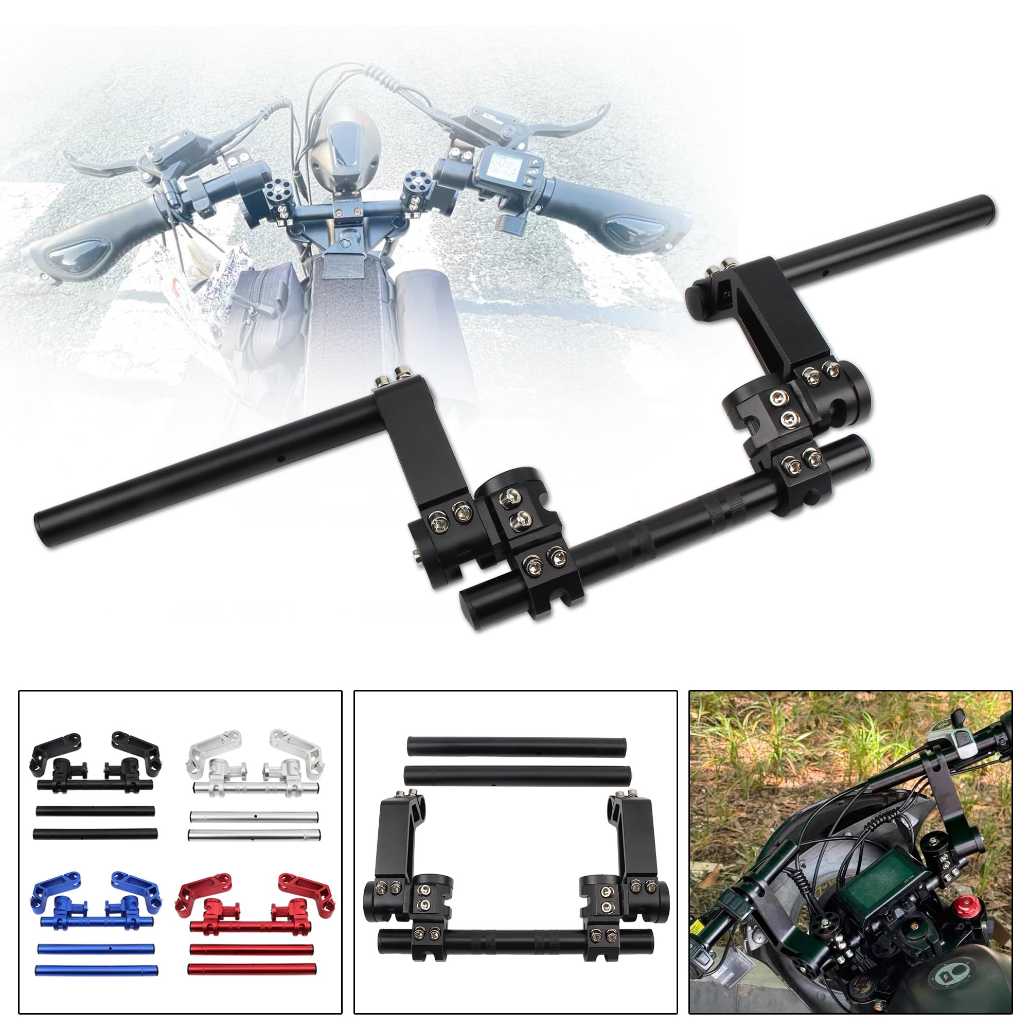 22MM Guidon Moto réglable,CNC Guidon Amovible Compatible avec Moto Tout-terrain Remplacement pour Dirt Bike Motocross Scooter 125cc Noir