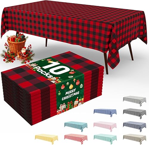 Miniatura 70 de misaya Paquete de 4 manteles desechables de búfalo, mantel de plástico impermeable de 54 x 108 pulgadas, manteles rectangulares a cuadros azules y