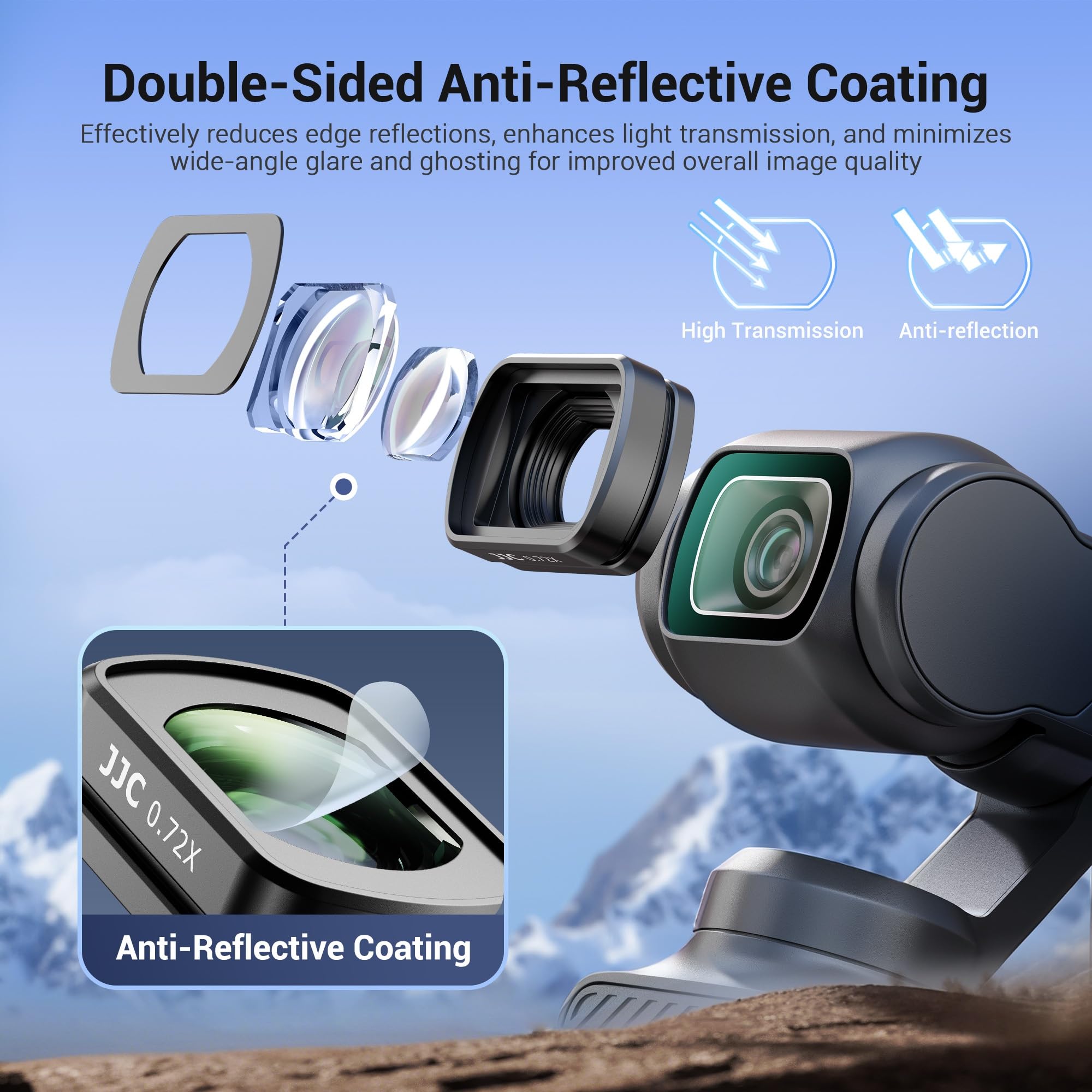 Objectif Grand Angle 0.72X Osmo Pocket 3,Objectif Grand-Angle Magnétique pour DJI Osmo Pocket 3 avec Étui,Verre Optique Cadre Aluminium Accessoire Objectif Pocket3 Creator Combo pour Champ Large