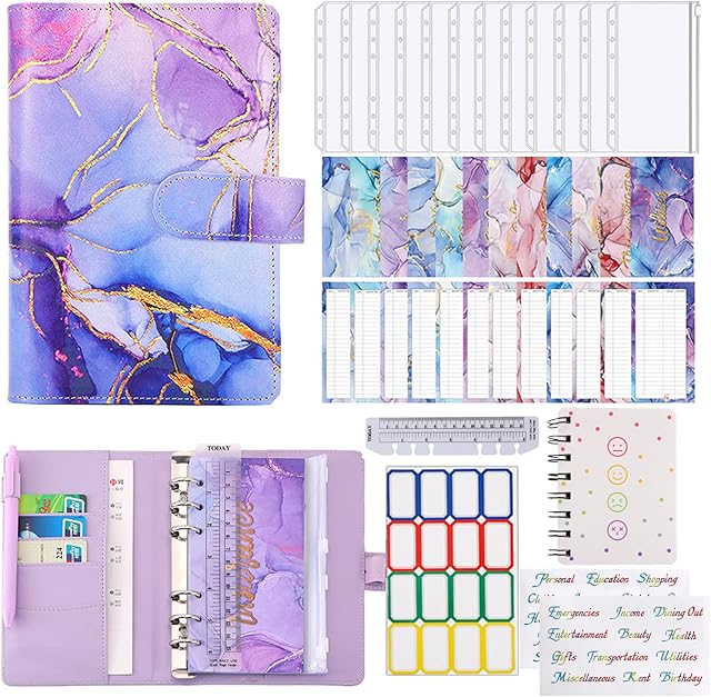 Budget Planner,Budget Binder A6 Notebook,budgetplaner Money Organizer ,Money Saving Wallet Binder,6 Holes Ring Binder,with 12 Transparent Cash envelopes,with 12 Budget Sheet,with Ruler and Sticker