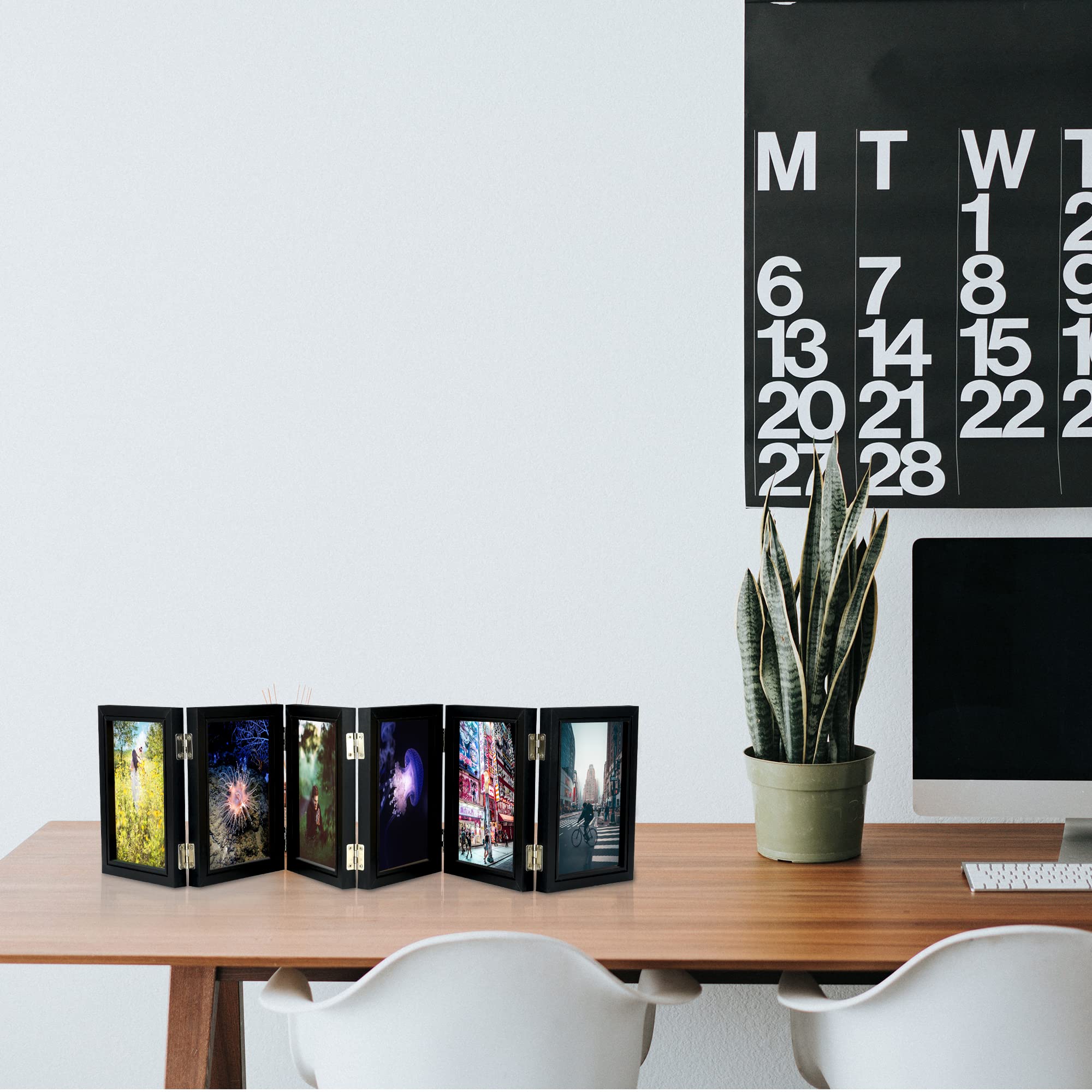 6-folding Hinged Picture Frames, 4x6 Inch High Definition Natural Wood Picture Frame, Folding Picture Frame, Rustic Desktop Acrylic Frame, Family Photo Collage for Mother's Day,Thanks Giving Day,Christmas