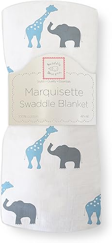 SwaddleDesigns Manta Marquisette Swaddling, muselina de algodón premium, diversión de safari azul