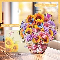 Vista 7 de Tarjetas de cumpleaños con música y luces, tarjeta desplegable de feliz cumpleaños, girasol y mariposa, ramo de flores de tamaño real de 10