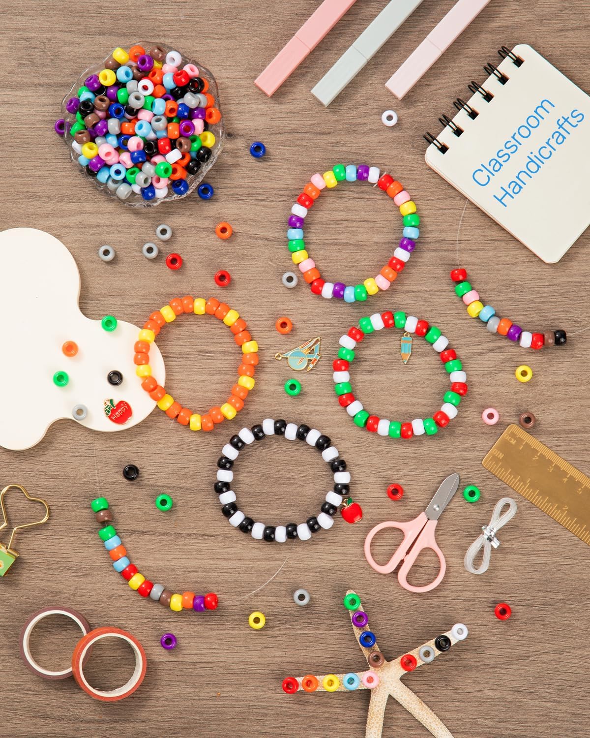 1000+ Pcs Pony Beads, 9mm Multi-Colored Kandi Beads for Bracelet Making, Hair Braids, Necklaces, Key Chains, Jewelry (Rainbow Pack) - Image 4