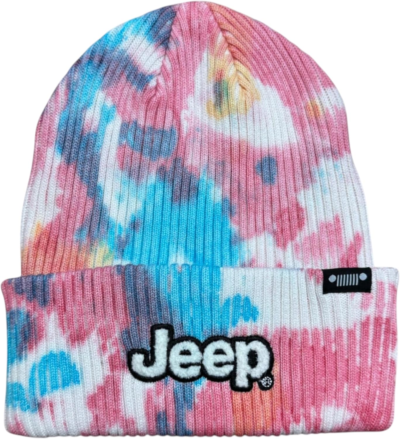 Jeep Tie-Dye Flip Knit Cold Weather Hat with Classic Text Logo, One Size Multicolor