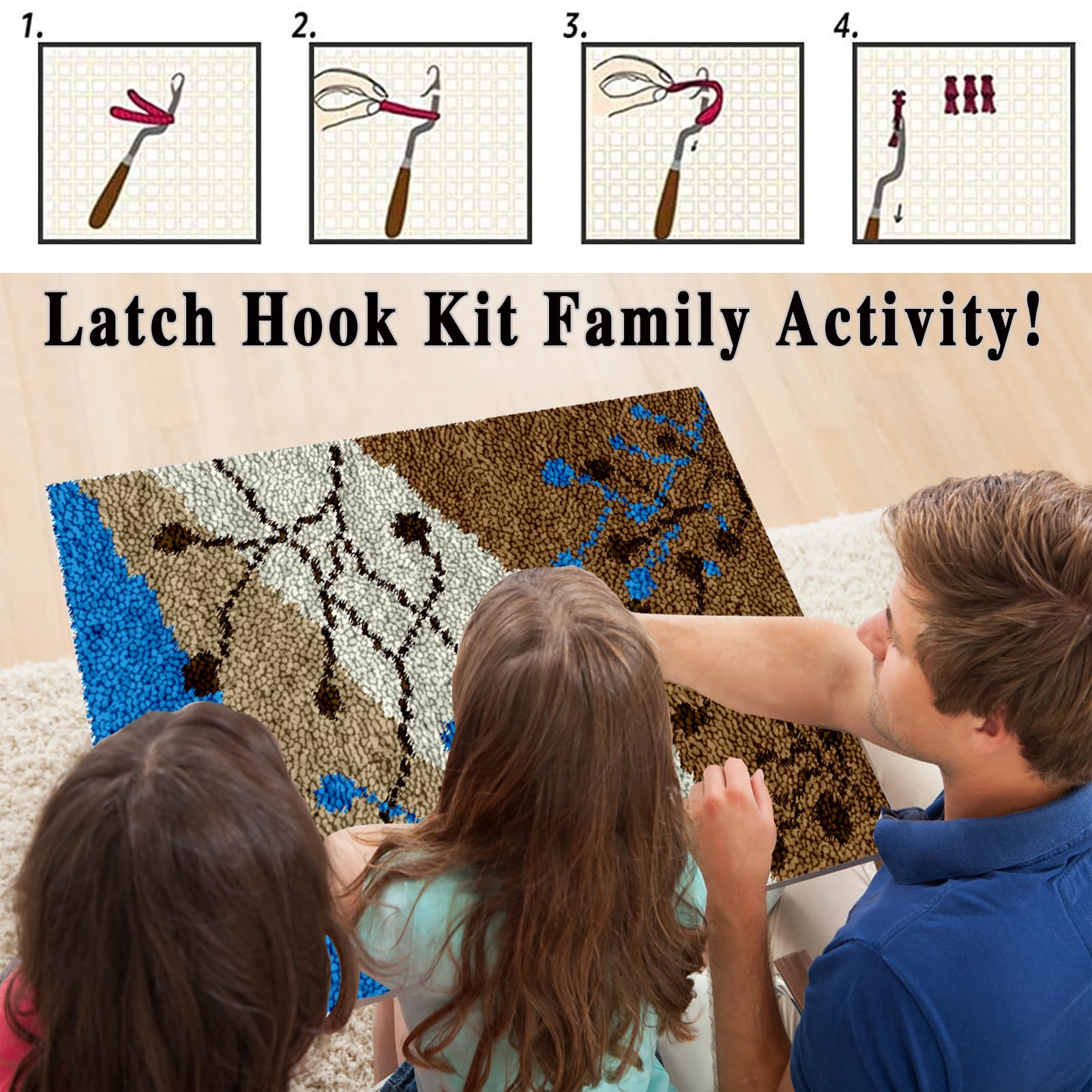 Kit de Gancho de Pestillo para Adultos, Kit de Alfombra de Gancho de Pestillo, kit de Fabricación de Alfombras para el Hogar, kits de Bordado de Punto de Cruz, Alfombra Latch Hook Kit 55 x 75 cm
