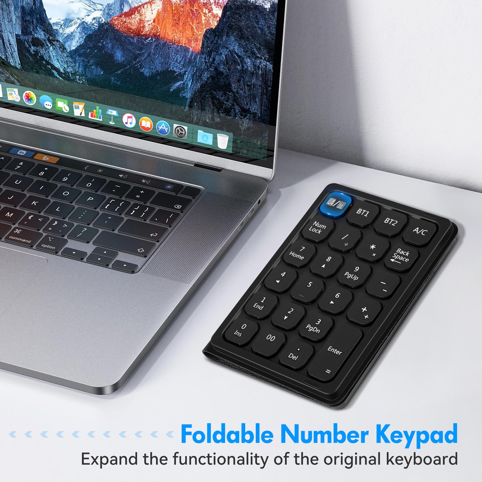 Tastiera numerica Bluetooth, Wireless Tastierino Numerico con display e touchpad calcolatrice pieghevole contabilità finanziaria sottile tastierino numerico portatile per Desktop Laptop Tablet