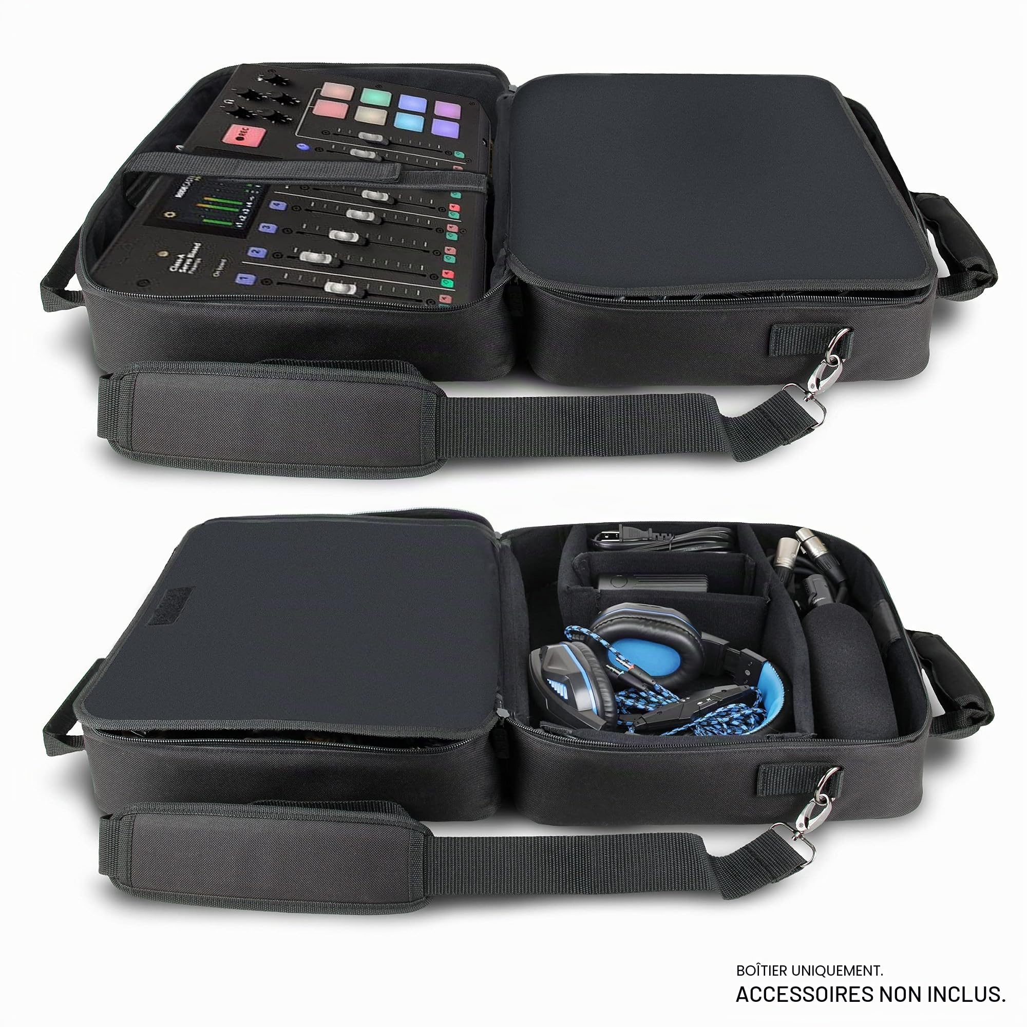 USA GEAR Audio Mixer Case - Mallette de Voyage pour Mixeur de Podcasts avec Intérieur Résistant aux Rayures - Compatible avec RODECaster, RODECaster Pro II, Microphones et Autres Équipements (Noir)