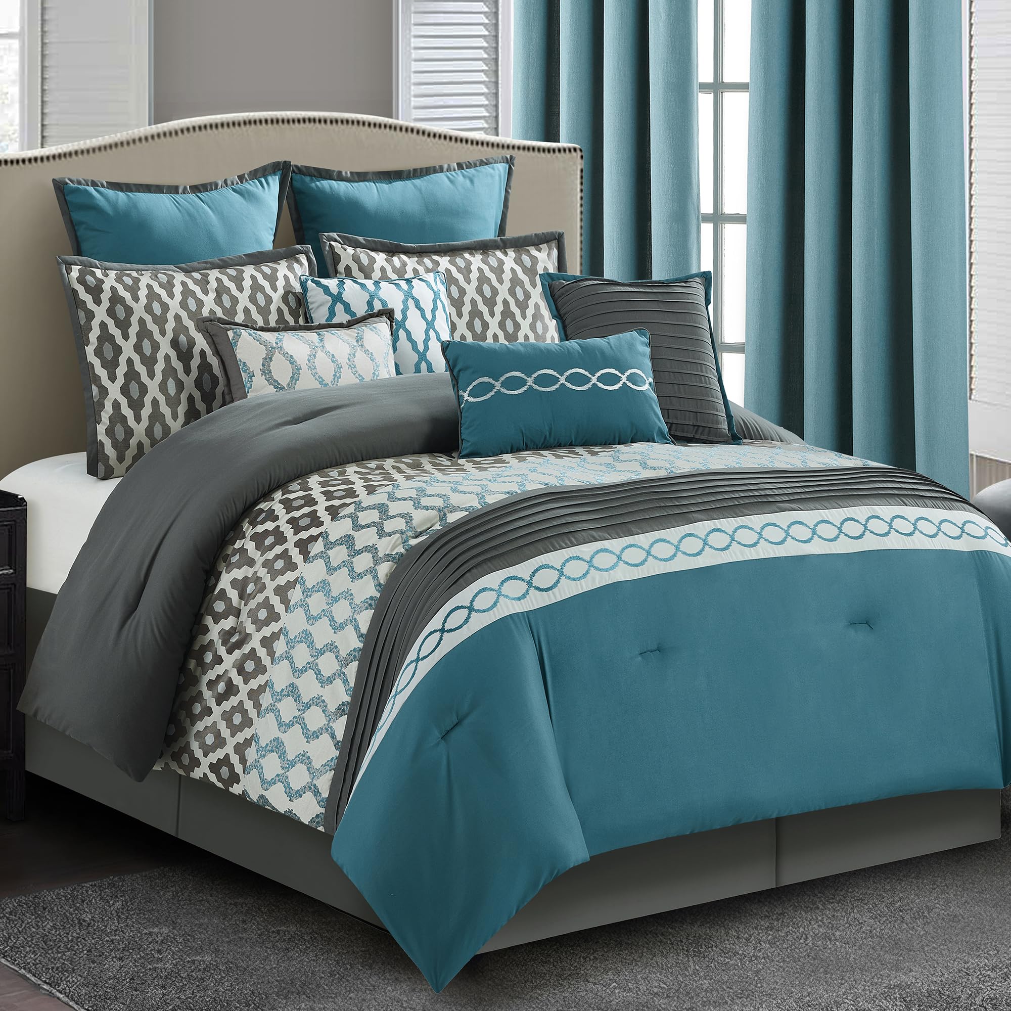 LANCO Blue 12 Piece Queen Comforter Set