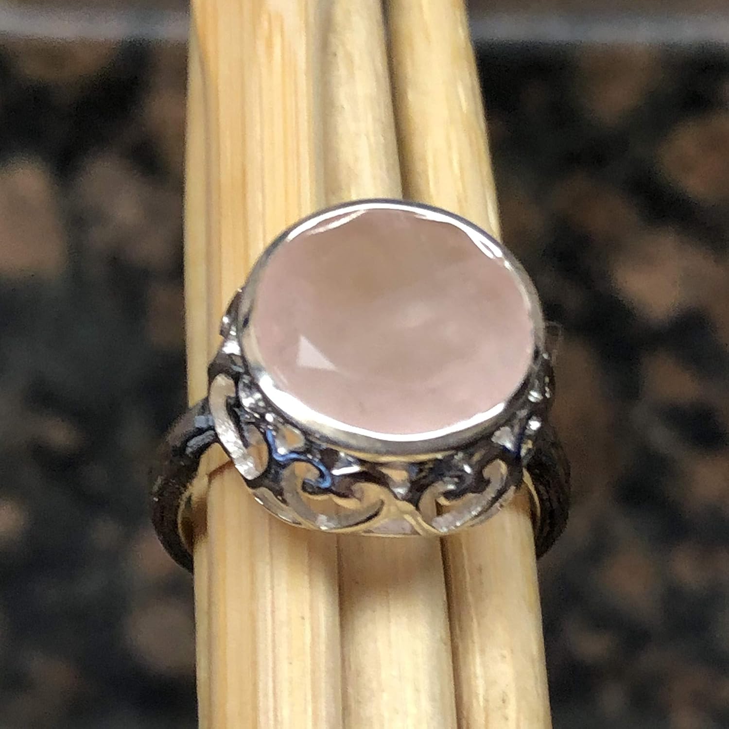 Natural 4ct Pink Rose Quartz 925 Soild Sterling Silver Ring Size 6, 8, 9 - Image 3