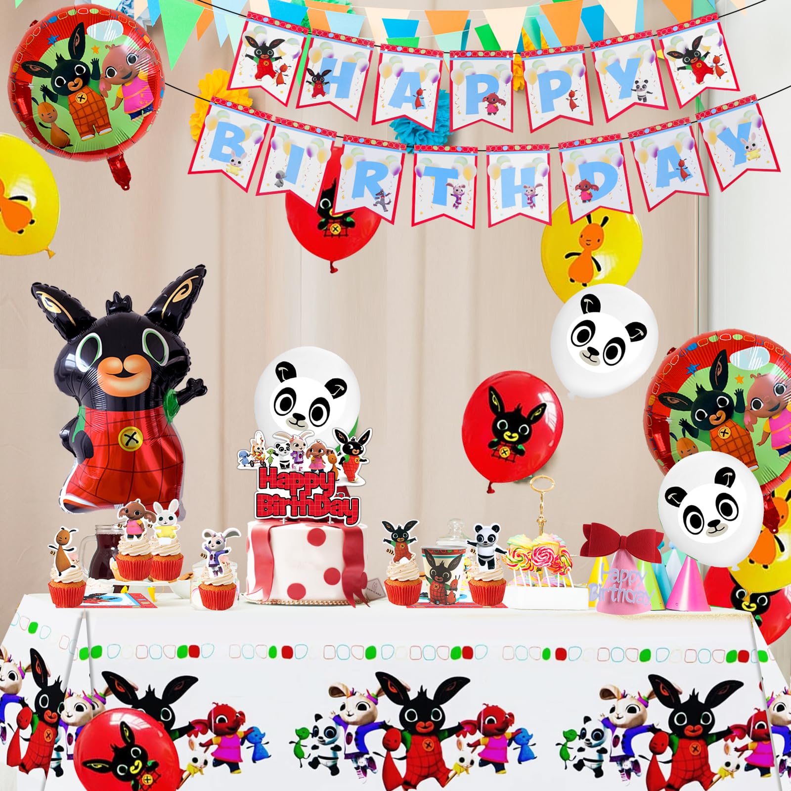 Kit Completo Decorazione Festa Bing - 92 Pezzi Con Palloncini, Tovaglia, Stoviglie E Accessori Per Compleanno Bambini - Foto 10