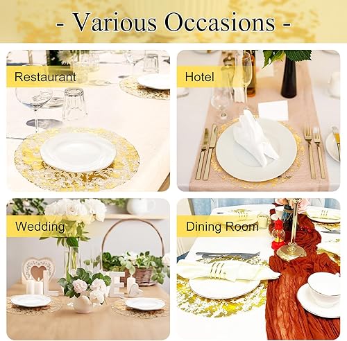 Miniatura 7 de 30 manteles individuales desechables dorados de 13 pulgadas de malla metálica con purpurina, manteles individuales redondos de malla metálica dorada