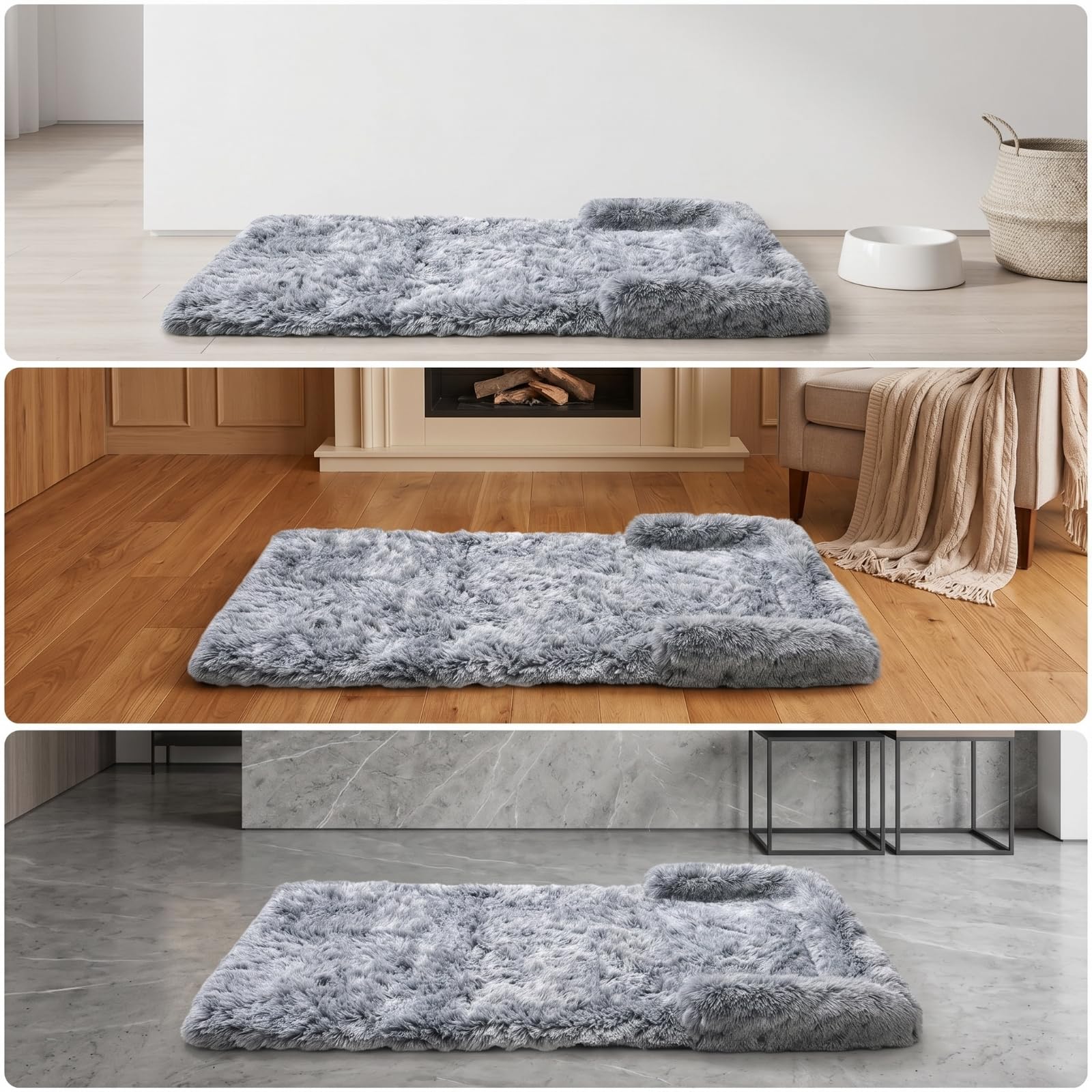 Faltbare Haustiermatte flauschig Plüsch-Hundematte weich Haustierkissen für Hunde, Wohnzimmer, Sofa, Dunkelgrau, L 75 150 10cm