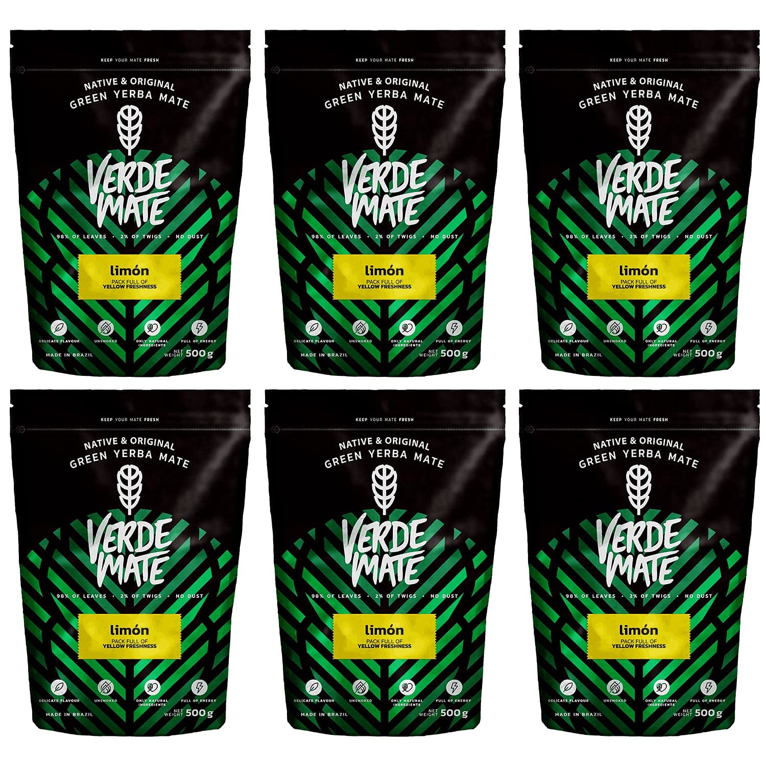 Verde Mate Green Limon 3kg (6x500 g) | Yerbera | Metalowa puszka z dozownikiem | Cytrynowa yerba mate 3000 g | Brazylijska | Zielona yerba mate | Herbata yerba mate z Brazylii | Suszona powietrzem