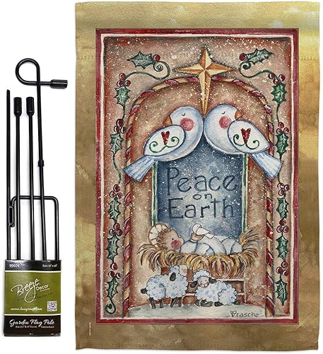 Breeze Decor GS114125-BO Peace on Earth Doves - Guantes de invierno para natividad, decorativos, verticales, para jardín, con barra de pancarta,