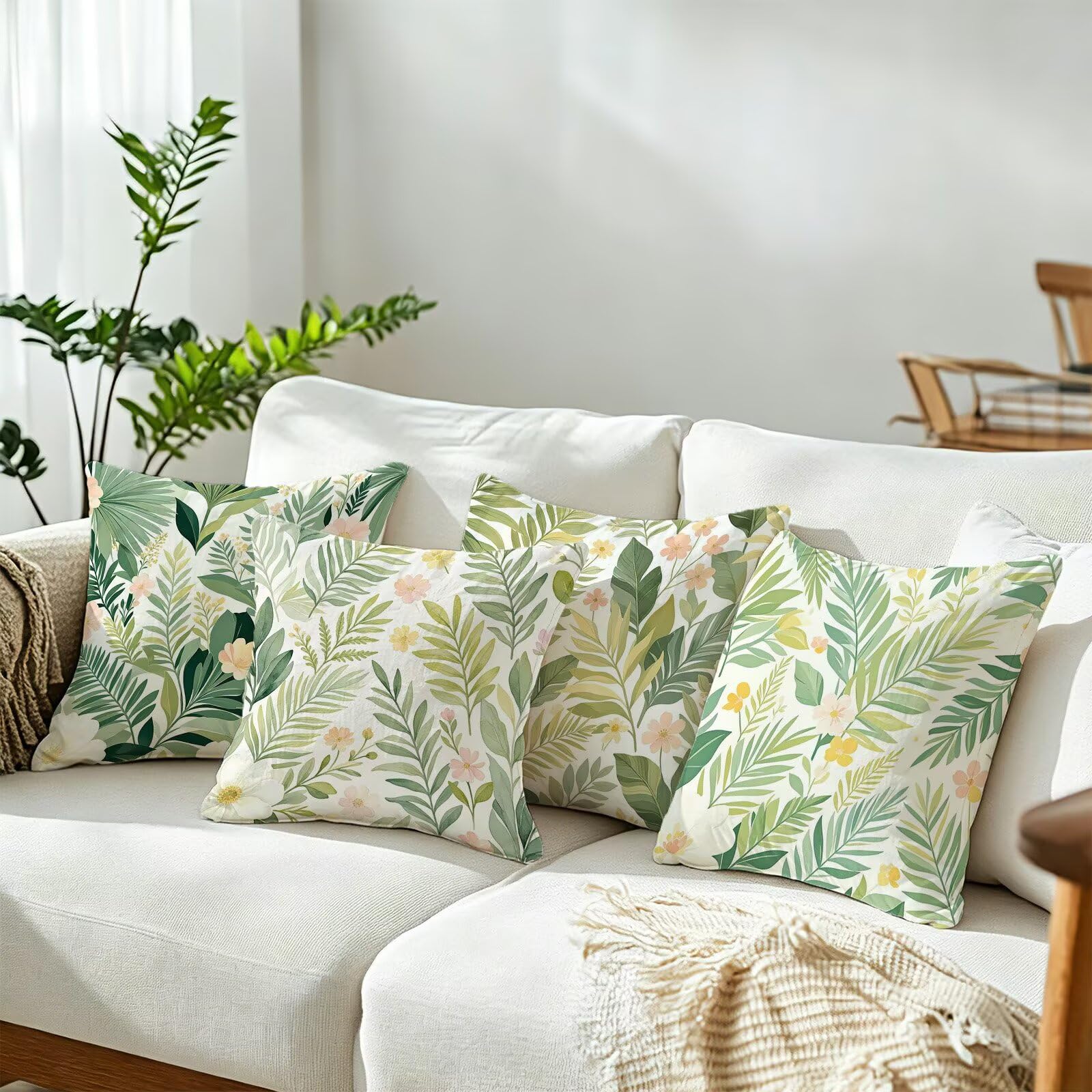 Verde Federe Cuscini Divano 50x50cm, Cuscini da Esterno Set de 4, Cod-180 | Lin Copricuscini Decorativi Letto Arredo, per Letto, Soggiorno, Giardino, Esterno, Casa Decorazione Set di 4 Pianta