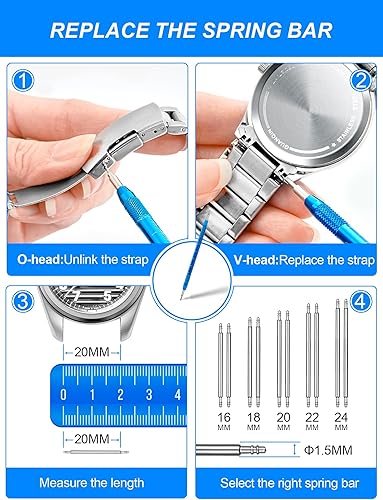 Vista 7 de JOREST Kit de herramientas de reparación de reloj para reemplazo de batería, ajuste de tamaño de correa, removedor de pasadores de eslabones