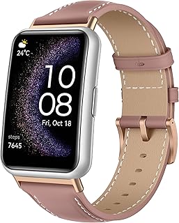 [LanQii] レザーバンド Huawei Watch Fit/Watch Fit New/Watch Fit Elegant/Watch Fit SE 対応 バンド PUレザー素材 ベルト ソフト 柔軟性 ビジネス風 交換ベルト レディース&メンズ 革製ストラップ (ピンク)