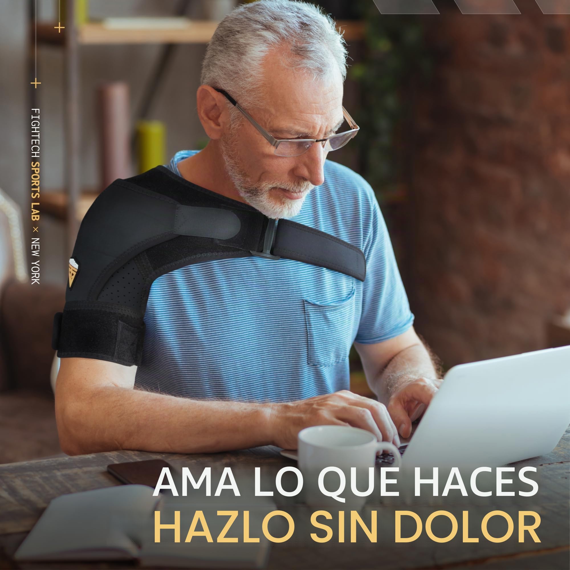 Soporte de hombro FIGHTECH para puño rotador desgarrado para hombres y mujeres – 4 tallas – apoyo y alivio del dolor (negro, L/XL)