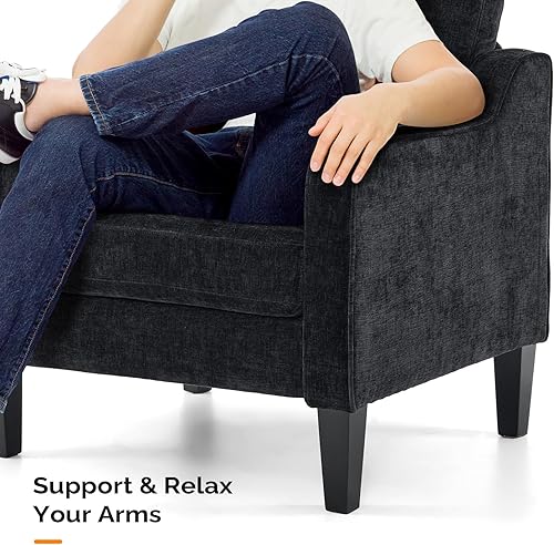 Miniatura 8 de VINGLI Juego de 2 sillas de sala de estar, silla decorativa negra de 5.5 pulgadas de grosor, cómoda silla auxiliar de felpilla suave, silla con