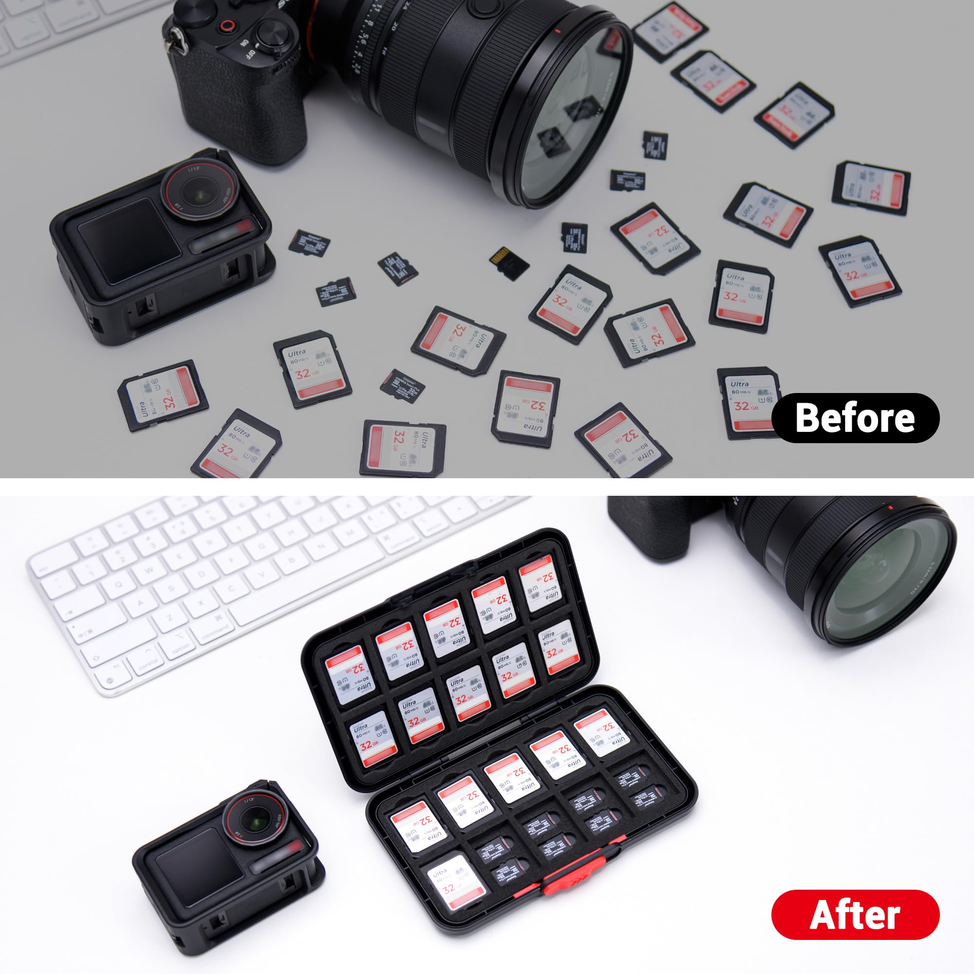 Custodia per schede di memoria pop up, 60 slot per schede di grande capacità, per 20 schede SD, SDHC, SDXC e 40 schede Micro SD, SDHC, SDXC, TF, organizer portatile sottile con interno in schiuma EVA