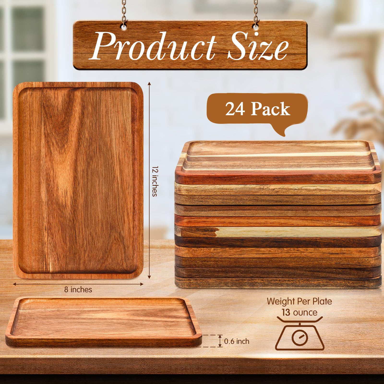 Roshtia 24 bandejas rectangulares de madera de acacia, platos de madera de Navidad, tabla de embutidos para alimentos, verduras, embutidos, aperitivos, 8 x 12 pulgadas