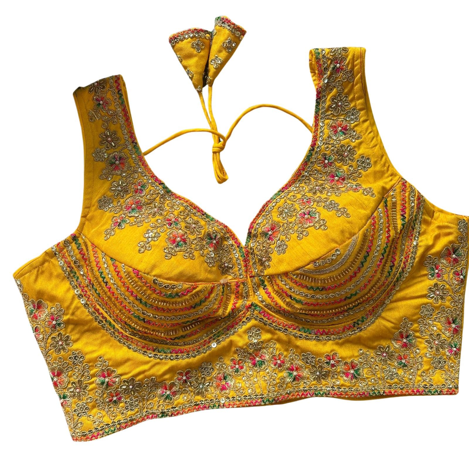 Women's Heavy Jari, Sequence & Beads Work Blouse – Pure Soft Italian Silk Fabric, Ready Size 38 Alter Up to 40, Heavy Padded Back Open Designer Blouse with Latkans-image-30