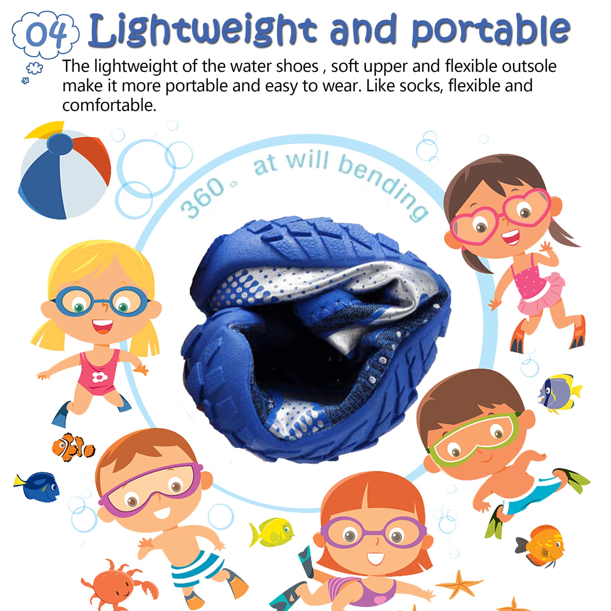 Maxome Wasserschuhe für Kinder, Jungen, Mädchen, Aqua, Pool, Schwimmen, Strand, Kinder, Barfuß, schnell trocknend, leicht, nass Surfen, Tauchen, blau, 35 EU