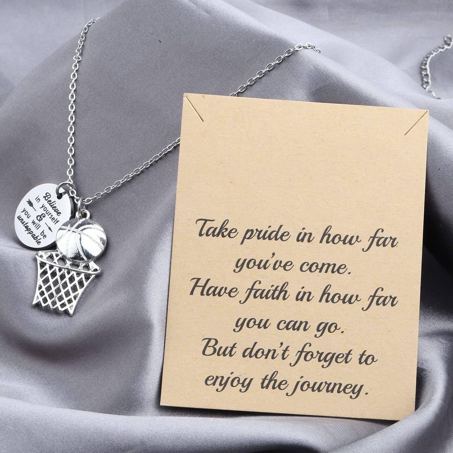 FUSTMW Basketball Necklace Basketball Hoop Pendant Basketball Lover Players Gifts Basketball Jewelry Team Gifts (Believe in yourself) - Image 5