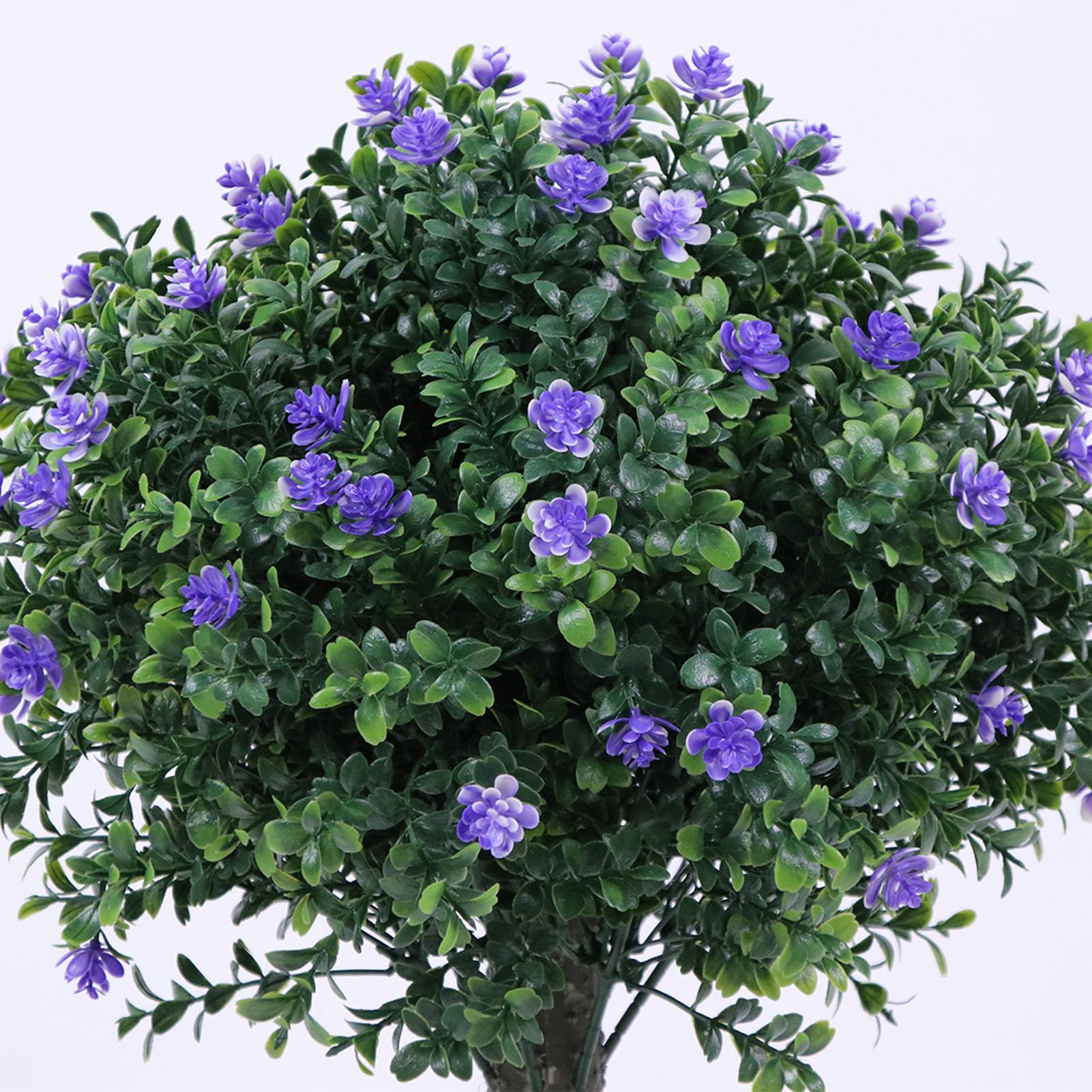 Tnfeeon Albero a Sfera Artificiale per Topiaria, Piante Finte in PE in Pollici PE con Fiori Blu e Picchetto, Arbusto Verde Finto Resistente Ai Raggi per Portico, Giardino e Decorazioni per Esterni