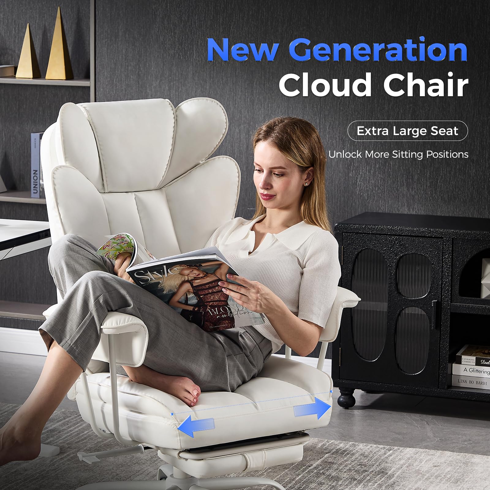 amseatec Big and Tall Office Desk Chair - 400Lbs Wide Ergonomic Executive with Footrest, High Back Lumbar Support Reclining Gaming Computer Chair for Heavy People (): White