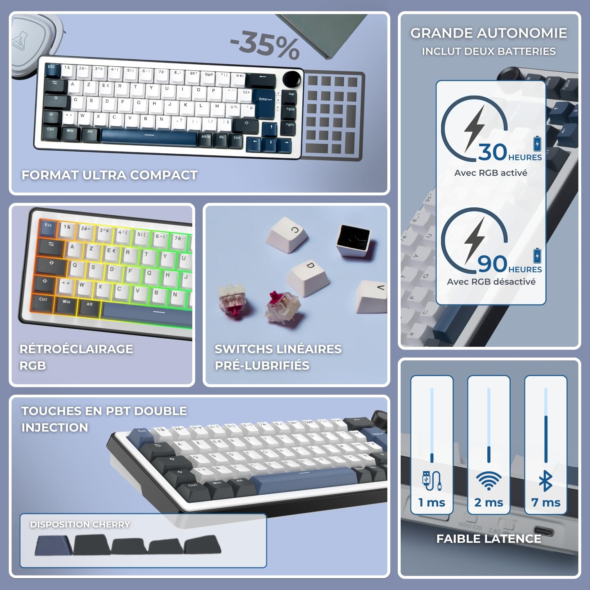 The G-Lab Keyz Elite 200 BW - Tastiera Gamer senza fili meccanica | Formato 65%, Interruttore Hot Swap Prelubrificato, 100% Custom, AZERTY FR