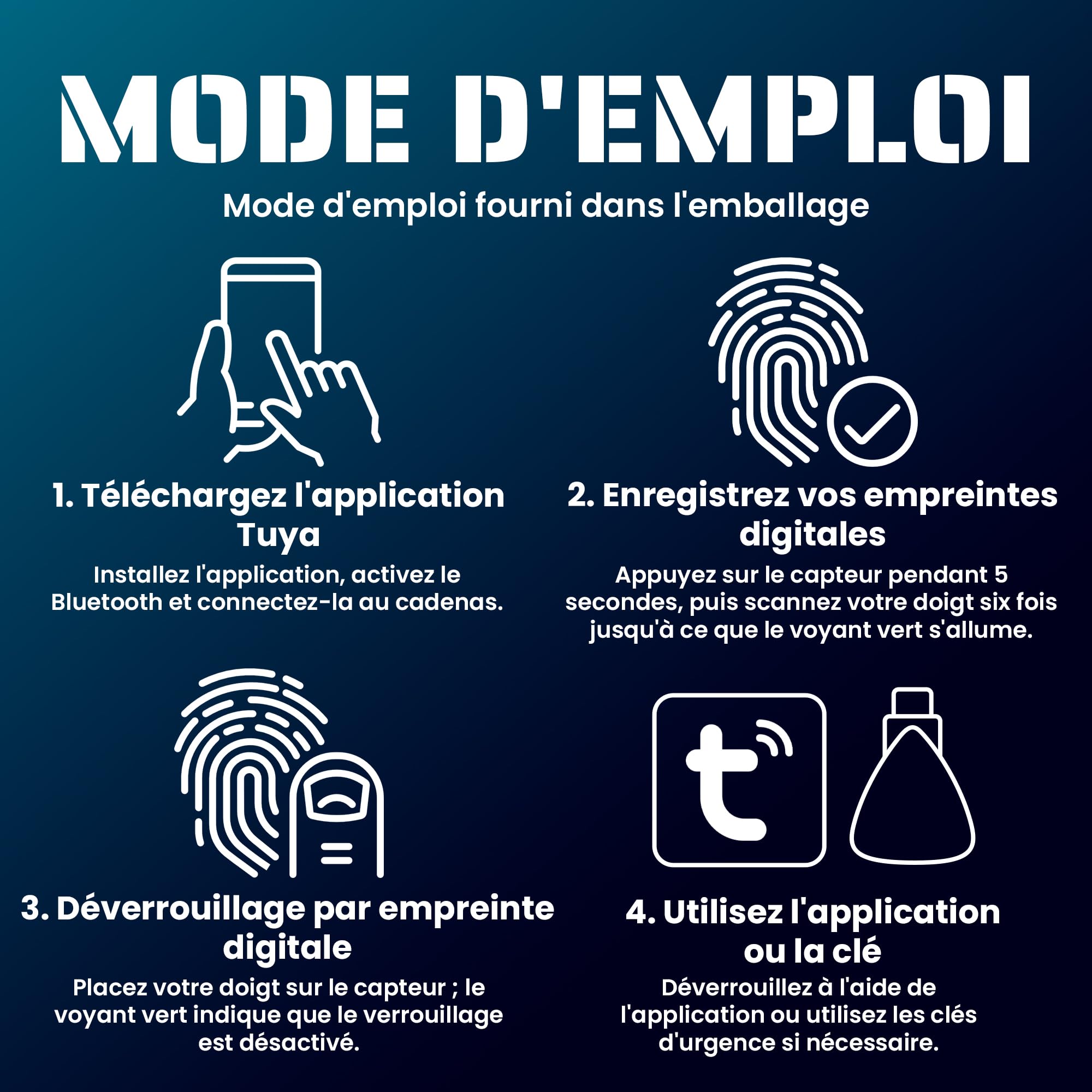 Magmaus® SRL70 Cadenas à Empreinte Digitale - Serrure Biométrique sans Clé, 20 Empreintes, 2 Clés Électroniques, App Tuya, IP68 Étanche pour Portail, Container et Abri Extérieur Résistant