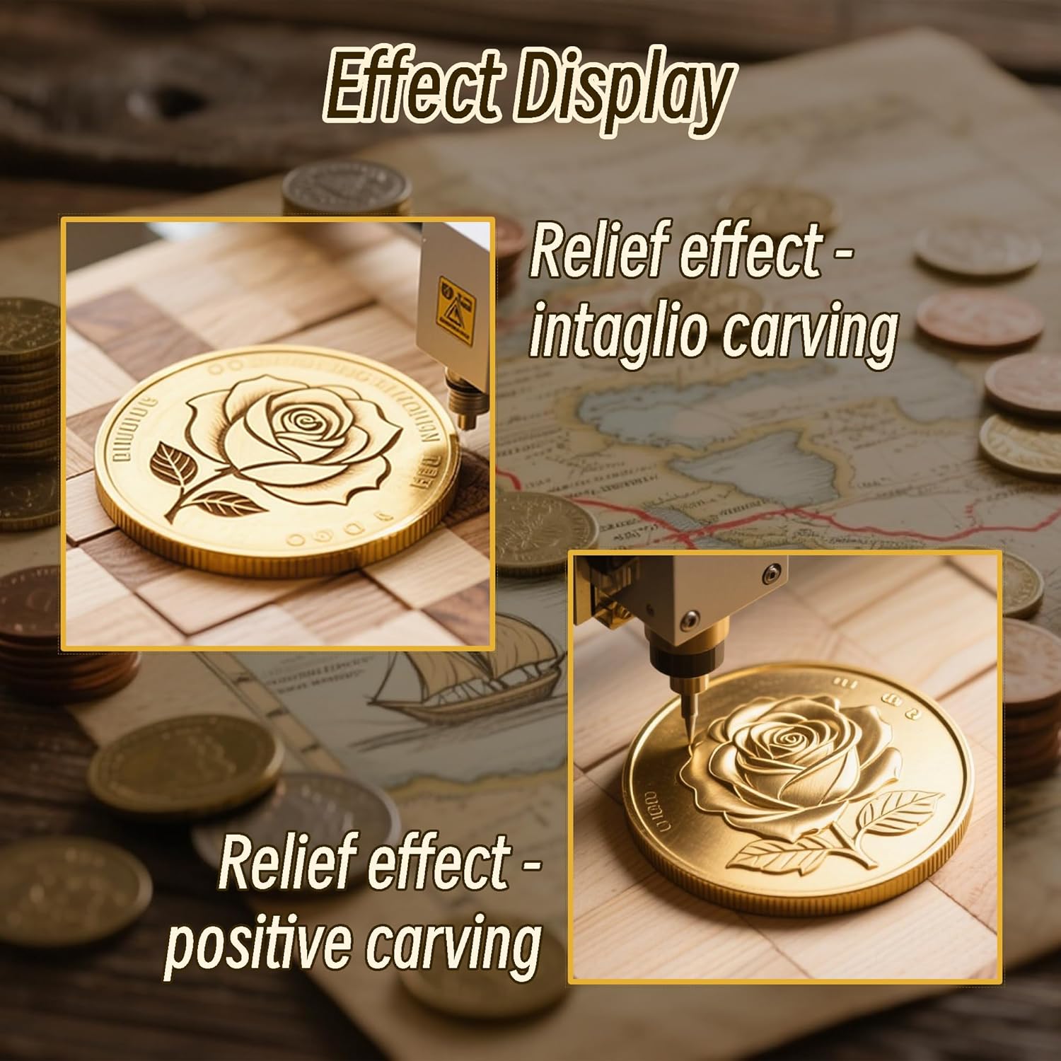 10 Pcs Brass Coins Blanks, 4mm Thickness Custom Challenge Coin, 40mm Threaded Edge, Acrylic Protection Box for Laser Engraving, DIY Gifts, Collection Supplies