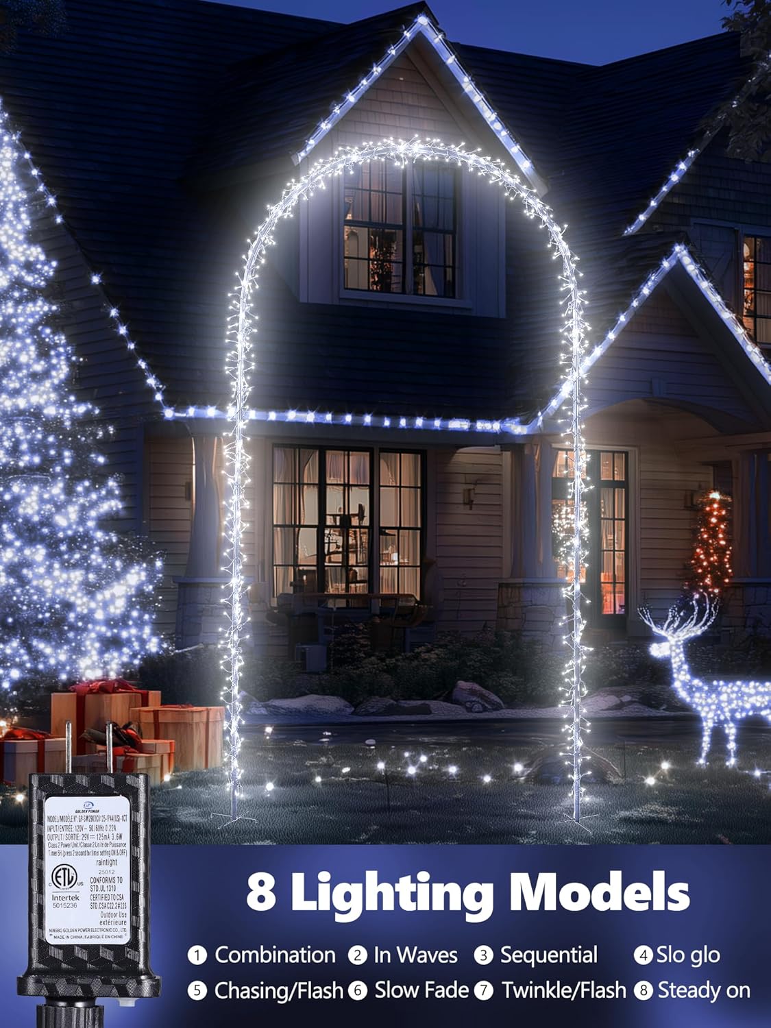 Wedding Decoration Outdoor Arch Lights - 9.5FT 460LED Waterproof String Lights with Timer, 8 Modes for Holiday Party,Wedding, Garden, Patio(Cool White)