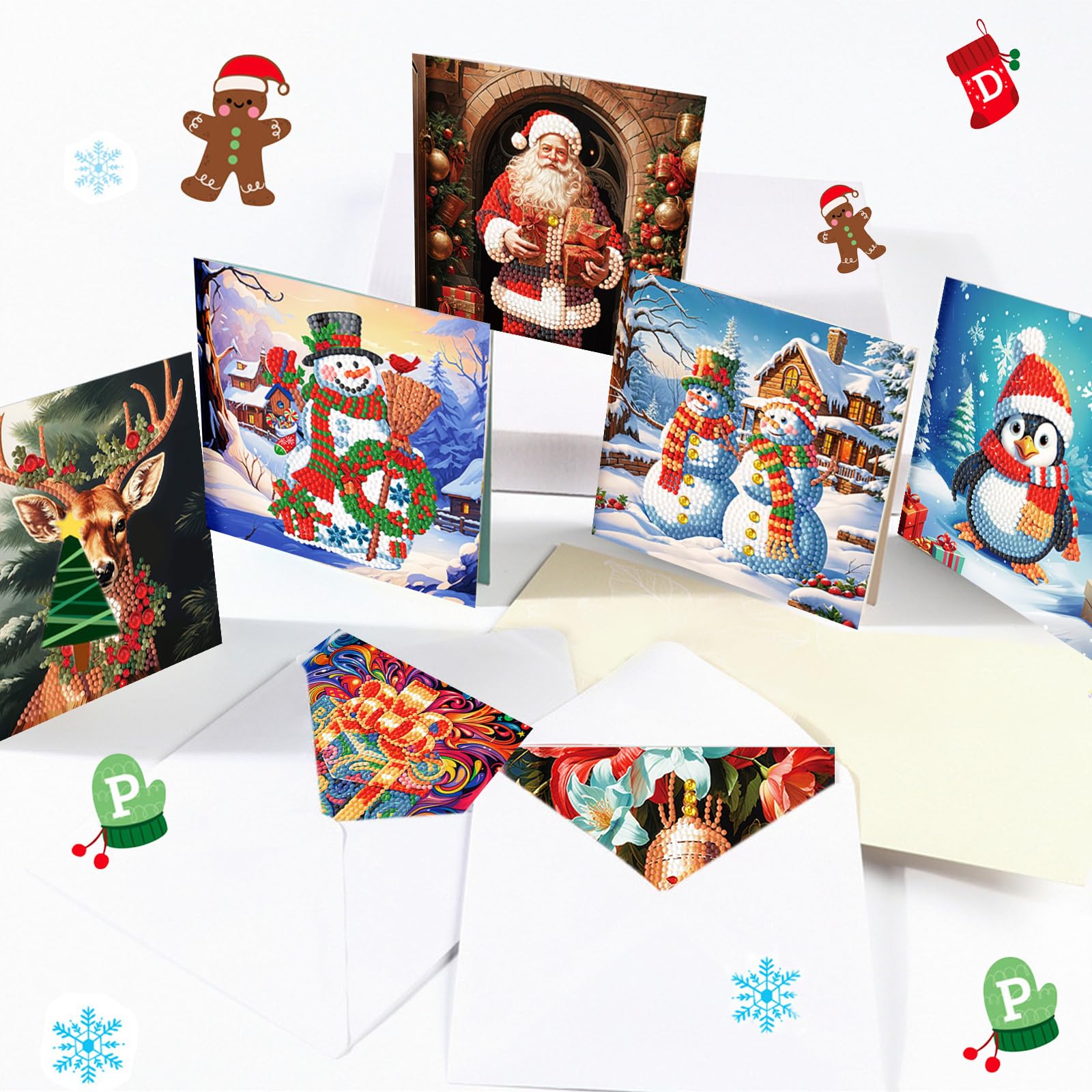 ycyingcheng Cartoline di Natale con pittura a diamante, 8pc Biglietto di auguri con pittura diamante 5D fai da te a forma speciale regalo di Natale di compleanno