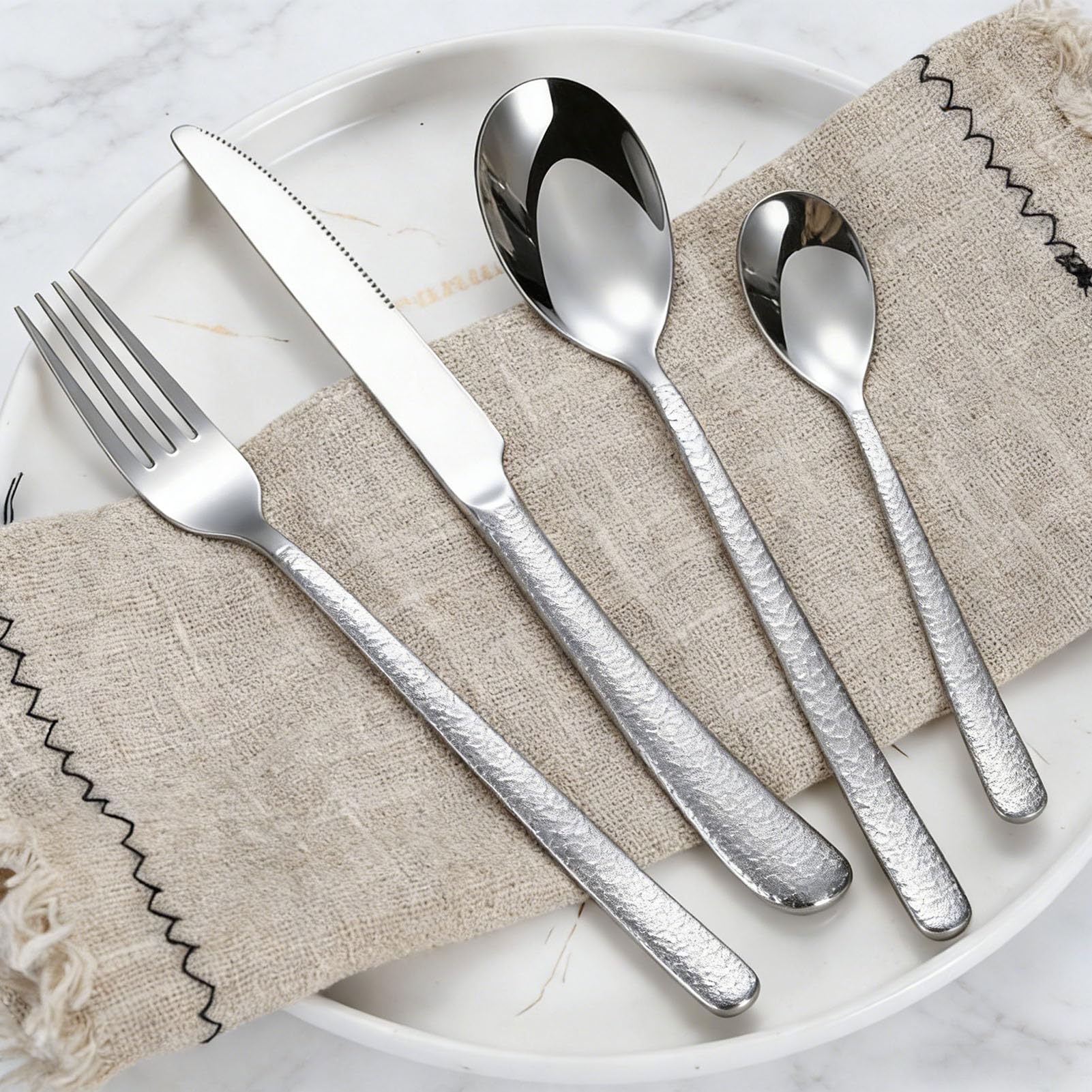 Set di posate in acciaio inox, stoviglie eleganti per 4 persone, in ristorante o a casa, 20 pezzi (argento)