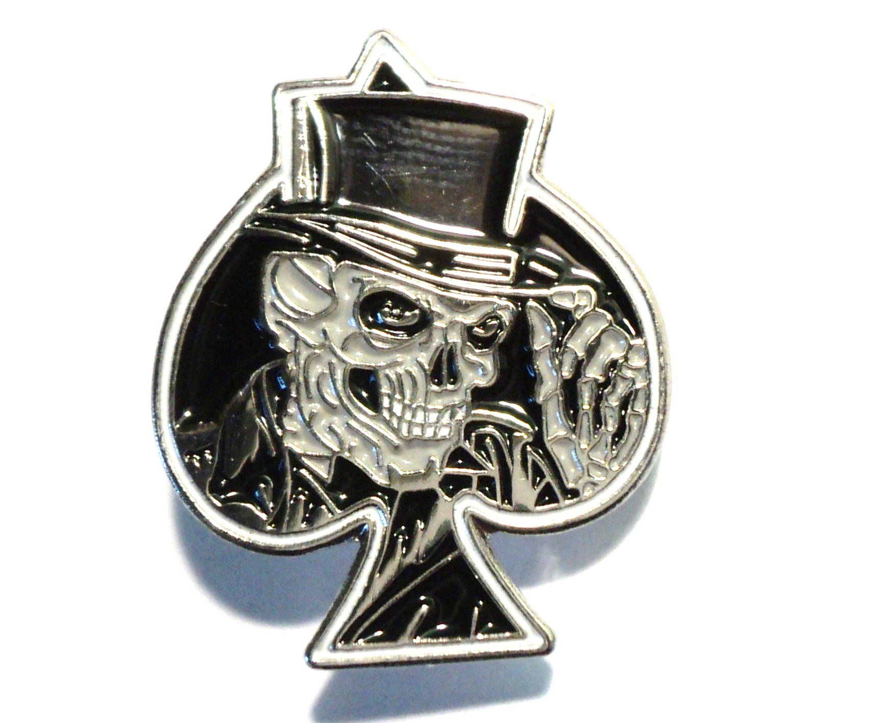 Grinning Ace of Spades Skull Metal Motorcycle Enamel Badge