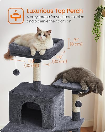 Miniatura 4 de Feandrea - Árbol para gatos de varios niveles para interiores, torre para gatos tipo condominio con 4 postes para rascar, 2 posaderos, hamaca y Gris