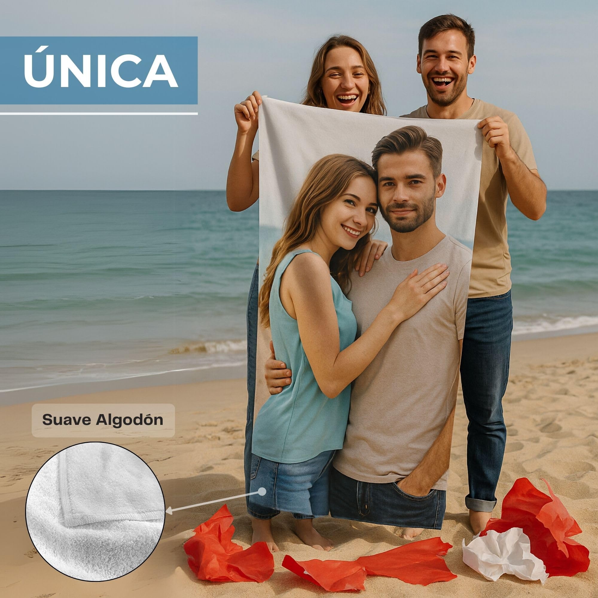 Toalla Personalizada Playa Algodón. Toallas baño personalizadas. Toalla Playa Grande. Regalos Personalizados para Mujer Personalizados con Foto. Toallas Personalizadas de baño. 90x180 PREMIUM GRUESA