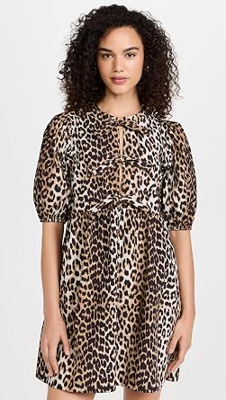 Ganni Women's Cotton Poplin Tie String Mini Dress