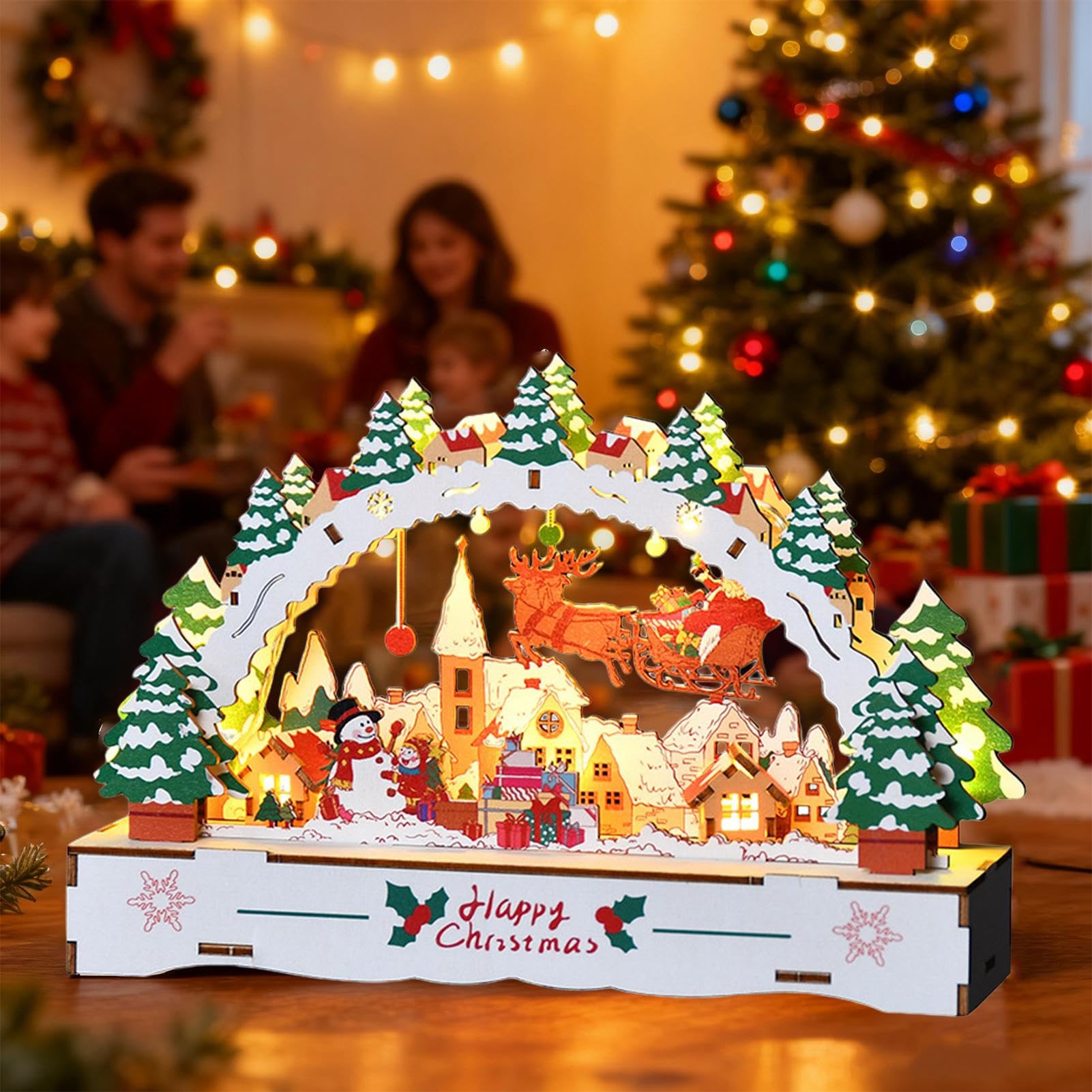 Amazon.co.jp: DIY クリスマスビレッジ 木製 点灯式卓上装饰
